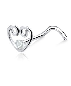 Heart with Stone Curved Nose Stud NSKB-810